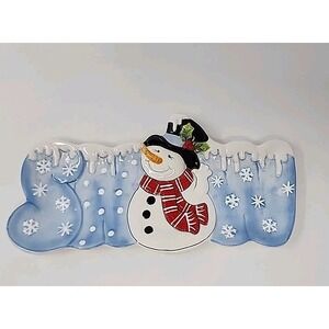 Fitz & Floyd‎ Snowman Server Snack Therapy 12" Christmas Holiday Snow Tray/Dish